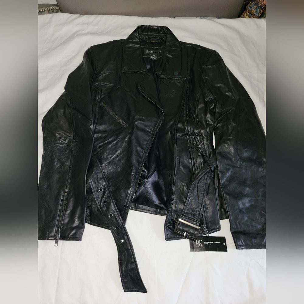 INC International Concepts Black Leather Jacket